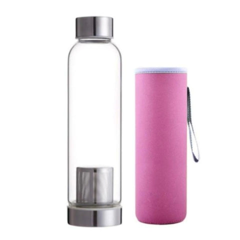 Reeho Gourde en verre avec paille et couvercle en silicone, bouteille d'eau  de sport